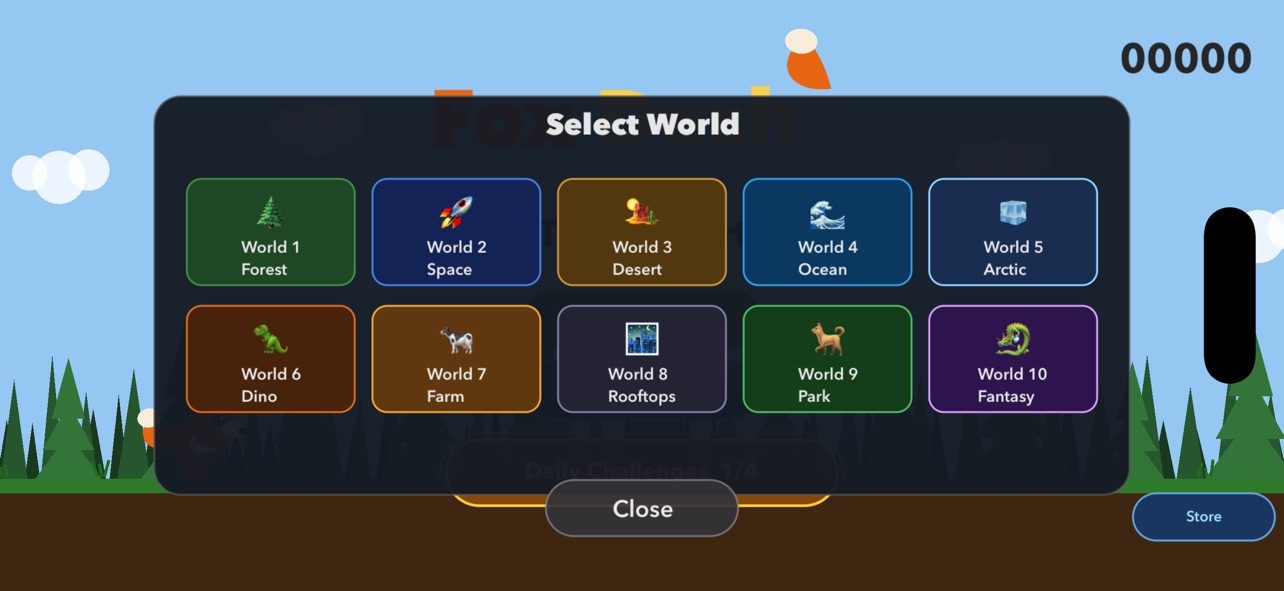 World selection screen showing all 10 worlds