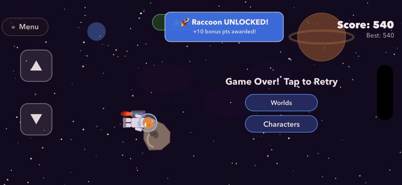 Raccoon character unlocked celebration after a run