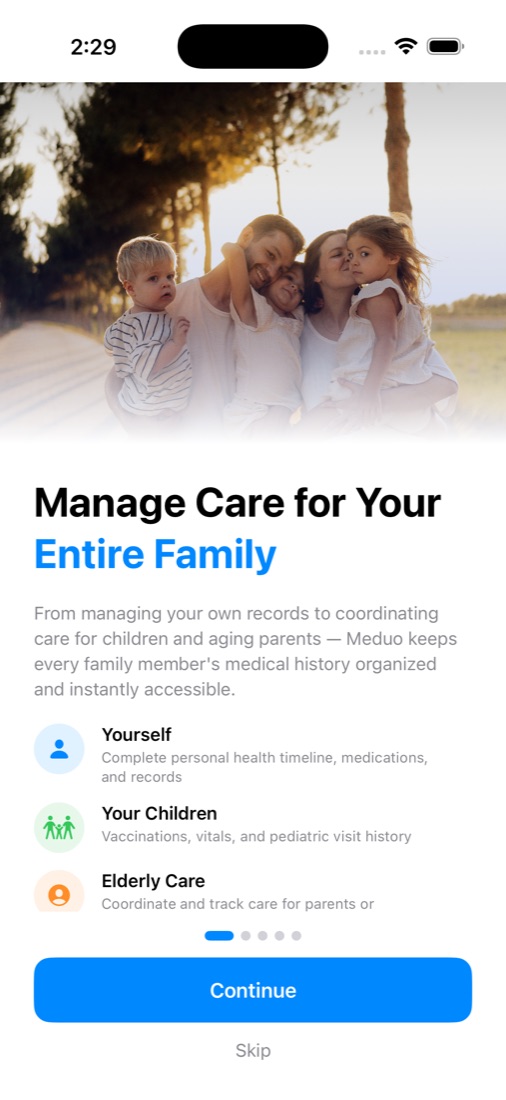 Onboarding screen: Manage care for your entire family